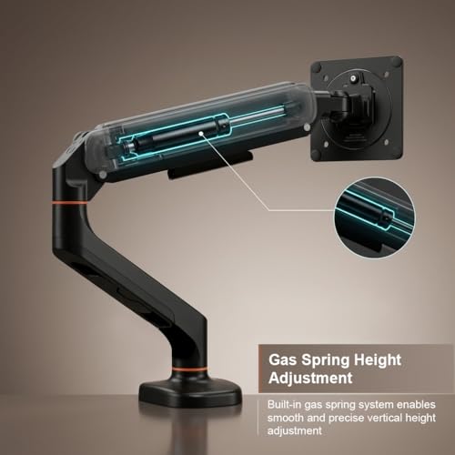 Image of iVOOMi Single Monitor Gas Spring Arm, Fits 15-34 inch Screens, Holds up to 12kg, Dual Mount C-Clamp & Grommet, VESA Mount 75x75 & 100x100mm, 360 Rotation Lift /Tilt /Swivel /Rotate