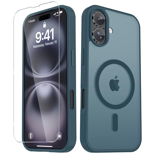 Image of YENAPOON for iPhone 16 Plus Case, Matte Magnetic Phone Cover [with 1 Screen Protector] [Support for MagSafe] [Shockproof Military Grade Protection] Translucent Frosted Back, Lavender Gray