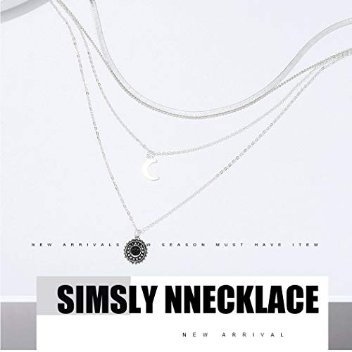 Simsly Collier ras du cou bohème avec pendentif en forme de croissant de lune - Argent - Réglable - Pour femmes et filles