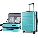 KROSER Carry On Luggage with Spinner Wheels & Built-in TSA Lock, Expandable Top Opening Hard Shell Suitcase Large Capacity Durable Rolling Luggage with USB Port, Carry-On 20-Inch, Lake Blue
