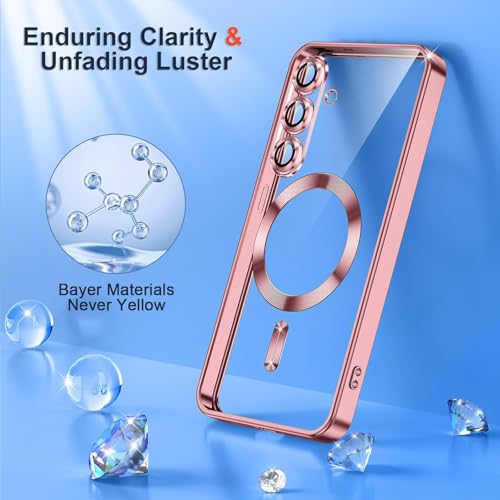 Image of VONZEE Clear Logo Electroplating Transparent Case For Samsung Galaxy A36 5G, Magnetic Plating Electroplate Tpu Case Cover, Individual Camera Protection For Each Lens- Rose Gold
