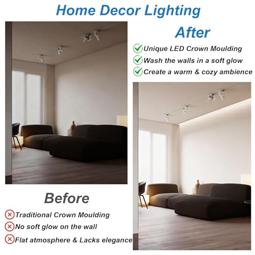 Image of Vibeo Indirect Lighting Crown Molding Channel, Black Decor Linear Cove Molding LED Light Diffuser, Aluminum Housing Track for Ceiling Wall Cornice(18m(59.1ft))