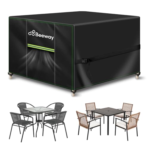 BEEWAY Gartenmöbel Abdeckung Wasserdicht, Schutzhülle Abdeckplane für Gartentische Terrassenmöbel Möbelsets - 420D Oxford Gewebe, Anti-UV, Winterfest, 150 x 150 x 72cm