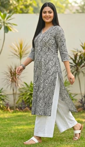 Image of CREATION & YOU Women Plus Size Cotton Printed Kurta with Pant Set | Work /Office Wear Kurta Set for Women