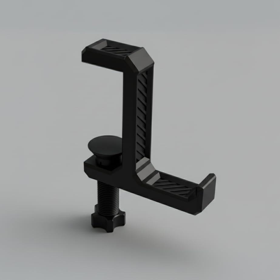 Image of Aesthetic Headphone Hook | Desk-Mounted Headphone Hanger | Durable, Space-Saving & Scratch-Free Stand for Gaming, Office, and Home Setup (Multi-Color) (All Black)