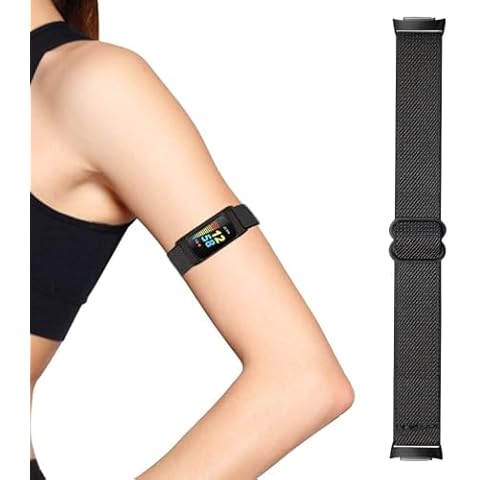 BUMOVE Wrist Band/Ankle Band Elastic Bands for Fitbit Charge 6/5 Watch,Adjustable Stretchy Nylon Loop Band Sport Replacement Accessory Women Men Arm or Ankle Band Strap (Black) Cover