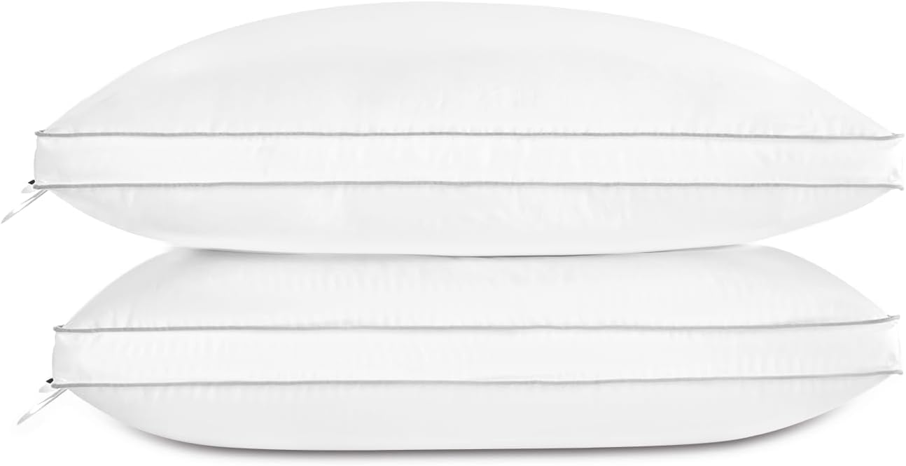 Globon Luxury Feather Down Pillow King Size,Firm Gusseted Bed Pillows for Sleeping, Hotel Collection Fluffy Pillow, 18"X34", Set of 2OEKO-TEX STANDARD 100