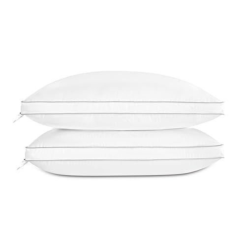 Luxury Feather Down Pillow King Size,Low Soft Gusseted Bed Pillows