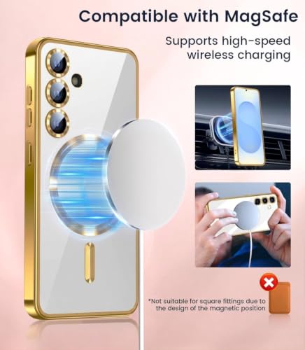 Image of VONZEE Clear Logo Electroplating Transparent Case for Samsung Galaxy A35 5G, Magnetic Plating Electroplate TPU Cover, Individual Camera Protection for Each Lens- Gold