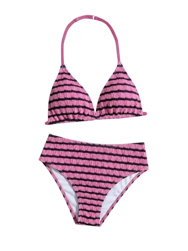 Image of RoseSeek Girl's Tie Dye Smocked 2 Piece Swimwear Sets Backless Halter Bikini Cute Brief Bathing Suit