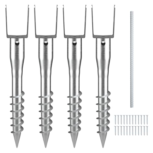 VEVOR No Dig Ground Anchor, 4 Pack 3.94 x 2.76 x 27.56 in DIY Screw in Post Stake, Includes 6 Lag Bolts & a Rebar, U-Shape Heavy Duty Steel Post Holder, Great for Mailbox Posts and Fence Posts by VEVOR - Used condition - CA$86.11