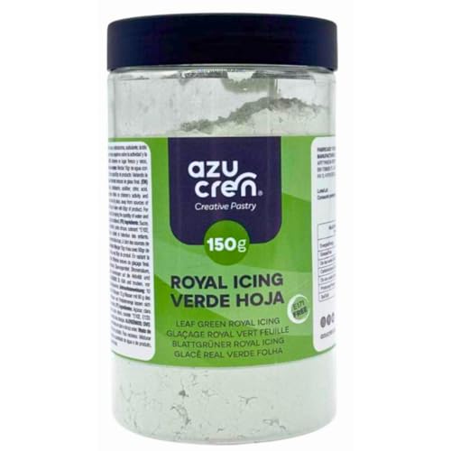 Azucren, Royal Icing para Galletas, Royal Icing Preparado, (Glasa Real), Fácil de Usar, para Decoración de Tartas y Galletas, Bonito Glaseado, Solo Añadir Agua y Listo (150 Gramos, Verde hoja)