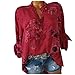 HolAngela Damen Tunika Langarm Longshirt V-Ausschnitt Knopfleiste Bluse Tops Lockere Blusen Oberteile Casual Sommertop Blusentops