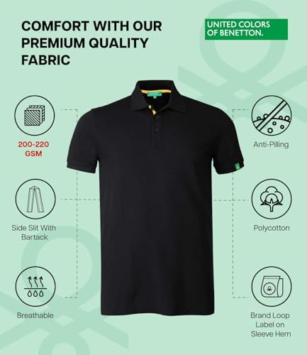 Image of United Colors of Benetton Shirt for Men | Tees for Man | Half Sleeves Plain Stylish Regular Fit Polo | Collar Tshirt | T-Shirt | Stylish Mens Tshirt
