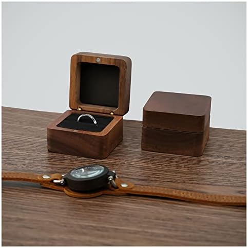 FuninCrea Personalized Wooden Ring Box, Small Engagement Ring Holder Box for Ring, Square Wedding Ring Box with Single Slot, Elegant and Retro Ring Holder Box for Wedding Ceremony (single ring)