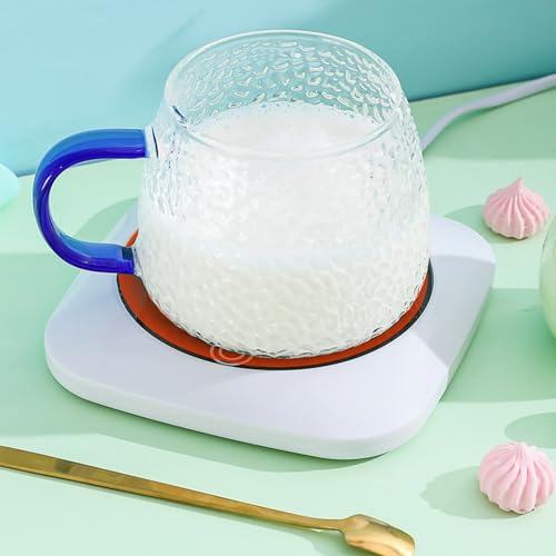 White Coffee Warmer for Desk Auto Shut Off, 3 Temp Settings, 1-8h Timer, Smart Coffee Mug Warmer, Electric Coffee Cup Warmer, USB Mug Warmer for Desk, Hot Tea, Coffee Warmer Plate for All Cups