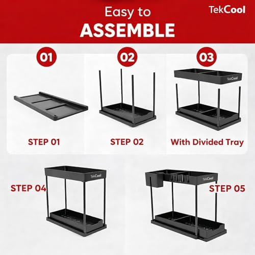 Image of TEKCOOL 2 Tier Under Sink Storage Organizer for Kitchen & Bathroom /Pullout Cabinet Organizer for Kitchen Cabinets /Under Sink Organizer /Bathroom Cabinet Storage(Pack of 1, Black).