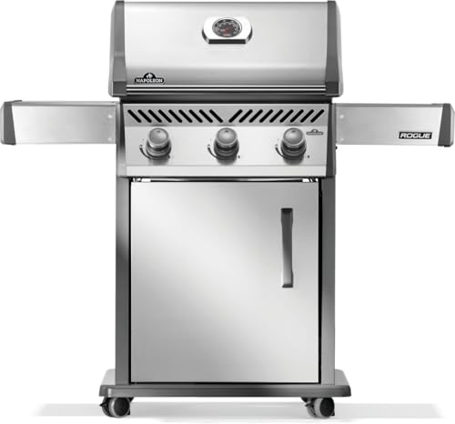 Image of Napoleon Rogue 425 Natural Gas Grill, Stainless Steel, Durable 3-Burner Gas BBQ