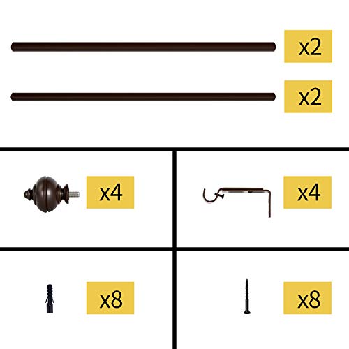 BOBOMOMO 2 Pack Adjustable Curtain Rod 3/4" Single Window Rod 28"-48" with Twisting Finials Brown Drapery Rod of Window Treatment (Brown, 28-48) - Thumbnail 5