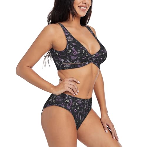 Bikini gótico morado con diseño triangular y braga de pierna alta para playa 2