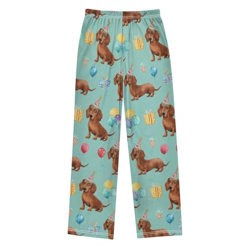 ZZXXB Birthday Dachshund Balloon Boys Long Pants Soft Trousers Elastic Waist Kids Lounge Bottoms with Pockets S-XL2