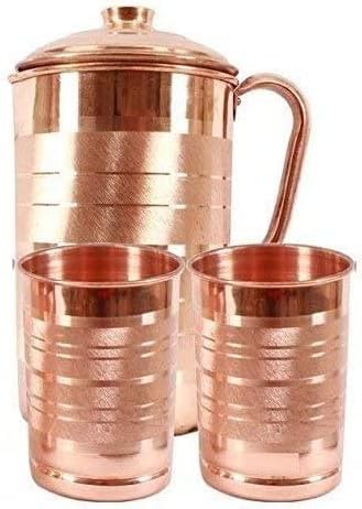 Ayurveda - Juego de 2 vasos de cobre 100 % puro con diseño de lujo de 2 litros