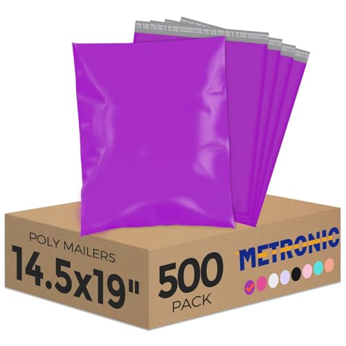Image of Metronic Poly Mailers 14.5x19 500Pack Bulk, Large Shipping Bags for Clthing with Self-Seal, Packaging Bags, Shipping Envelopes for Small Business, Boutique, Purple