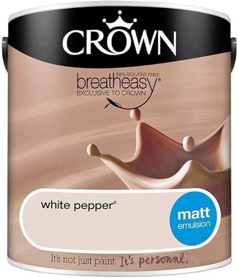 SuperGift.com Matt Emulsion Paint - Smooth Matte Finish Interior Wall & Ceiling Paint, Durable Coverage, Low Odour, Easy Application, Quick Drying Decorative Paint (White Pepper 2.5L)