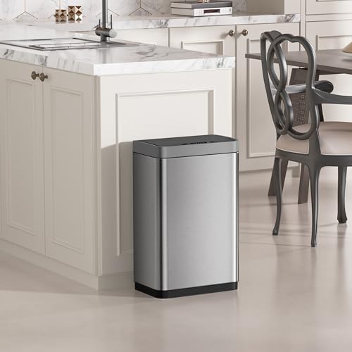 Image of Mbillion 15 Gallon Touchless Motion Sensor Trash Can | Rectangularsilver smart garbage can with lid, automatic touchless design for kitchen, bedroom, home & office use