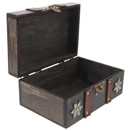 iplusmile ヴィンテージロック付き木製ジュエリーチェスト レトロ宝箱デザイン 収納整理用アンティーク風アクセサリーケース 家用インタラク