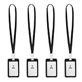 Lonwiner 4 Stück Ausweishüllen Verschiebbarer Ausweishalter, Ausweishülle mit Band Scheckkartenhülle Ausweishülle Hartplastik, Schwarz