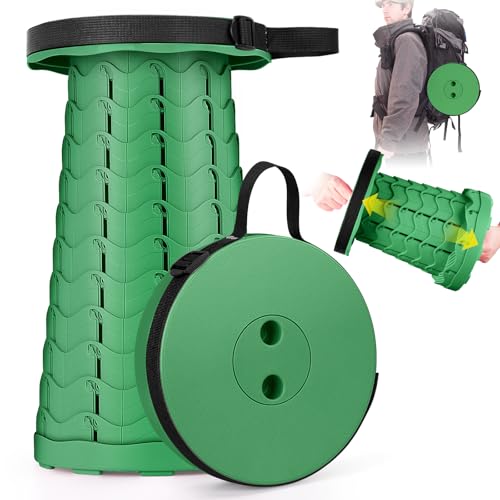 Image of Qiguet Collapsible Stool, Folding Chair - Upgraded Portable Chair with Load Capacity 400lbs, Portable Stool for Camping Fishing Hiking - Folding Stool,Gifts for Fisherman (All Army Green)