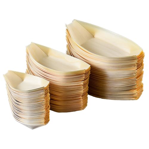 LZbeove 150 Pcs Bamboo Wooden Plates - Bamboo Leaf Sushi Serving Tray - Paper Boats For Snacks, Appetizers Or Treats - Use At Parties Or Carnivals