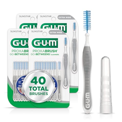 GUM Proxabrush Go-Betweens - Extra Wide - Interdental Brushes - Soft Bristled Dental Picks for Plaque Removal Health - Safe for Braces & Dental Devices, 10 Count(Pack of 4) 40 Total