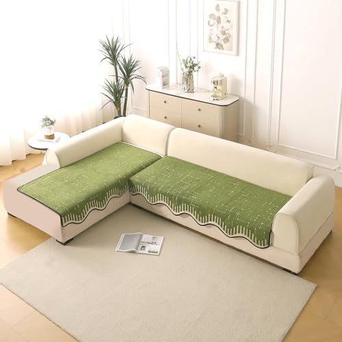 Image of HOKIPO Supple Soft Wavy Sofa Cover L Shape 6 Seater Mat, 3+3, Green