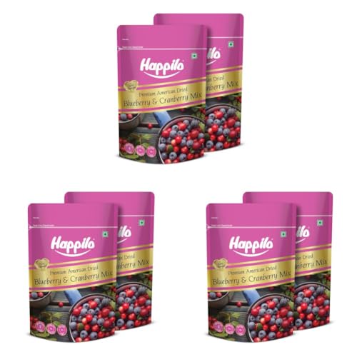 Image of Happilo Premium American Dried Whole Blueberry Cranberry Duet 400g | Healthy Snacks, Dry fruits|Dried Cranberries & Blueberries Mix | Natural | Low Calorie Snack (Pack of 3)
