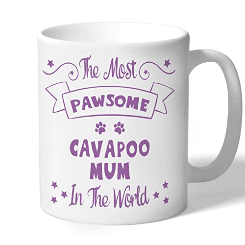 Dog Lovers Collection Cavapoo Mum Mug Pawsome Gifts (Lilac Print) for Women Lover Owner Present Ceramic 10oz/300ml