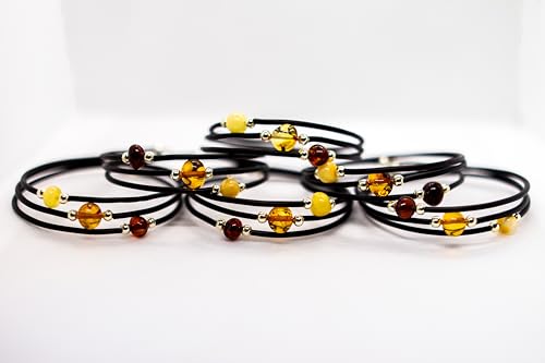 Generic Baltic Amber Bracelet 3 pieces for Women/Teens - Hand Made from Polished/Certified Baltic Amber Beads, long twist, White, honey, cognac3