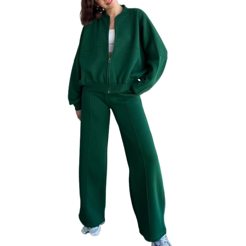 Set Di Abbigliamento Da Viaggio Per Donna, Bomber Rosso A Maniche Lunghe con Cerniera, Pantaloni Larghi con Elastico In Vita, Completo 2 Pezzi, Tuta Casual Ampia, Coordinati Sportivi