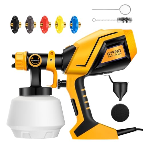 Gyfent Paint Sprayer, 700W HVLP High Power Paint Sprayers for House Painting Paint Gun with 5 Nozzles & 1200ml Container & 3 Spray Patterns for Home Interior DIY Furniture Cabinets Fence Chairs etc.