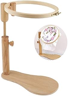 RoseFlower 8.27'' Cross Stitch Frame Stand, Adjustable Wooden Embroidery Hoop Cross Stitch Rack, Needlework Lap Frame Sewing Tool with Bamboo Circle Embroidery Hoops for DIY Craft thread Sewing