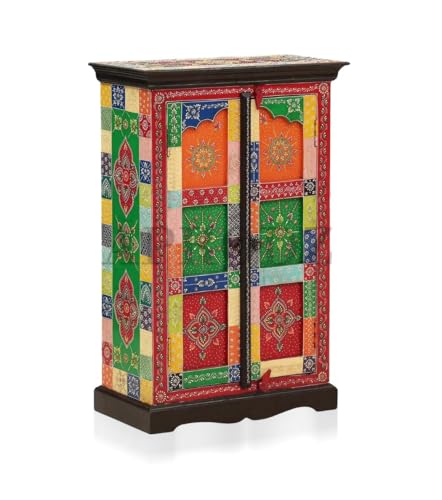 Image of APRODZ Wooden Handpainted Storage Cabinet for Living Room (Multicolor)