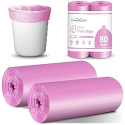 Charmount Small Trash Bags Bathroom, 4 Gallon Garbage Bags, 80 Count | Strong, Leakage-Free and Hot Pink Clear Garbage Bags for Bathroom, Office, Kitchen Small Trash Can