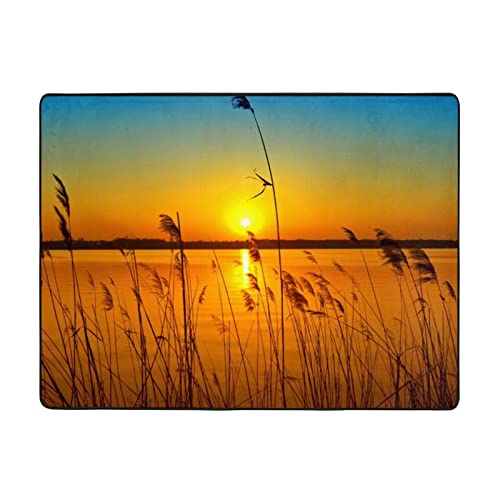 Reeds by The River Printed Flannel Carpet, 63x48 Inches, Soft Anti Slip Floor Mat, Dormitory Plush Carpet, Living Room Carpet for Home Decoration.
