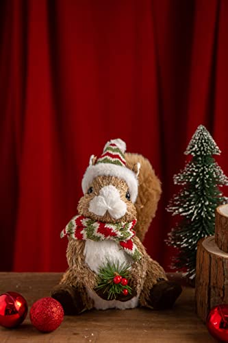 Nature-Vibe-106-Inches-Sisal-Squirrel-Decor-Figurine-with-Santa-Hat-for-Christmas-Home-Decor-Natural-Woodland-Animals-Figurines-as-Christmas-Table-Decorations Nature Vibe 106 Inches Sisal Squirrel Decor Figurine with Santa Hat for Christmas Home Decor Natural Woodland Animals Figurines as Christmas Table Decorations