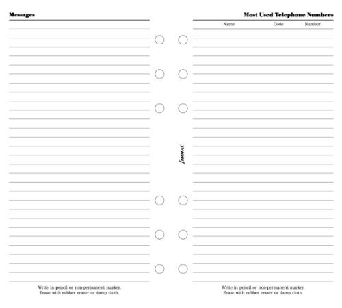Filofax Organiseur personnel 133614 important numéro de téléphone