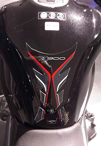 Protector de Depósito Protector de Depósito Gel 3D Compatible con Kawasaki Z900 - Carbono con Acabados Gris y Rojo