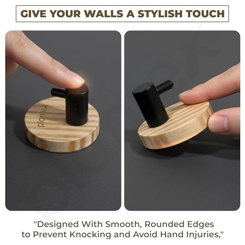 Image of Plantex Round Self Adhesive Robe Hooks for Kitchen /Wooden Wall Hanging Hook for Bathroom /Bath Towel Hook /Stylish Home Decor Items - Pack of 6 (Black Wooden)