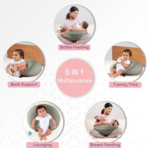 Image of Wakefit Nursing Pillow for Breastfeeding & Baby Care | 5 in 1 Feeding Pillow with Bamboo Waterproof Removable Cover | Super Soft & Machine Washable Waterproof Cover | Iron Grey