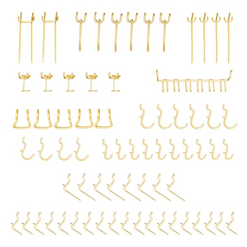 Gold Pegboard Hooks for Hanging Tools Crafting Supplies 70-Piece Set of Heavy Duty ¼” Pegboard Accessories Wall Organizer, Snug Fitting ¼ inch Garage and Craft Room Organizer Peg Board Hooks and Pegs
